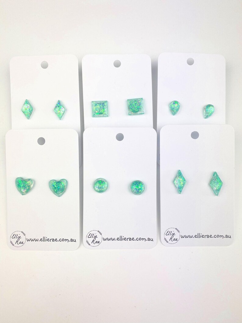 Mint Green Glitter Resin Stud Earrings