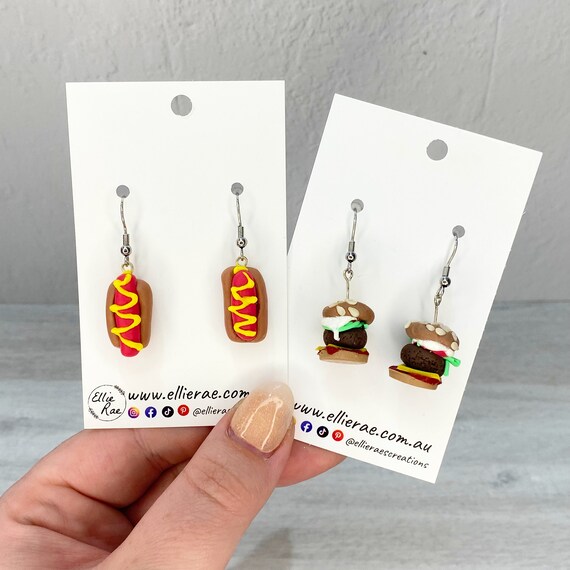 Hotdog and Hamburger Polymer Clay Dangle Earrings