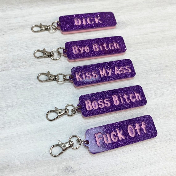 Purple Glitter Cuss Word Resin Keychain