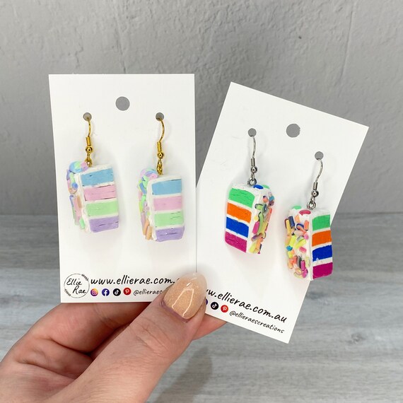 Rainbow Cake Slices Polymer Clay Dangle Earrings