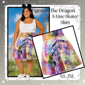 Women&#39;s Skater Skirt with Figment the Dragon and Epcot Design, Disney Skirt, Disneybounding Costume, Festival Skirt, Disney Outfit, Magical
