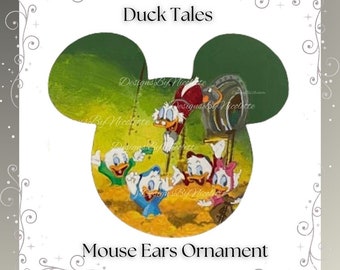 Hand-Painted DuckTales Mickey Ornament | Scrooge McDuck Diving into Gold with Huey, Dewey, Louie & Webby | 90s Cartoon Decor | Disney office