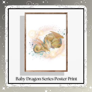 Whimsical Sleeping Baby Dragon Poster Print | Fantasy Nursery Wall Art | Cute Mythical Creature Decor | Kids Room, Gift for Dragon Lovers