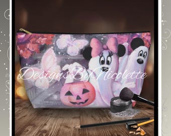 Halloween Mickey Minnie Ghosts Accessory Pouch: Spooky Season Makeup Bag