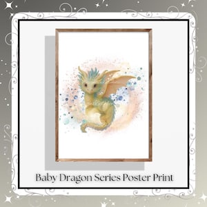 Whimsical Baby Dragon Poster Print | Fantasy Nursery Wall Art | Cute Mythical Creature Decor | Kids Room, Gift for Dragon Lovers, magic orb