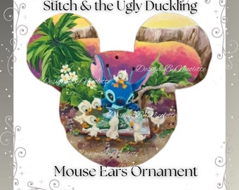 Hand-Painted Stitch Ugly Duckling Ornament | Mickey-Shaped Wood Decor | Lilo & Stitch Disney Gift | Cute Handmade Art | Disney friend gift