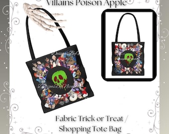Bolsa de tela con personajes villanos de Disney, bolsa de compras para pedir dulces con estampado de manzana envenenada, bolsa para dulces de Halloween, bolsa de tela reutilizable para la compra.