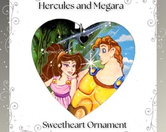 Hand-Painted Hercules & Megara Heart Ornament | Disney Couples Gift | Romantic Wooden Keepsake | Greek Mythology Decor | Disney Teacher Gift