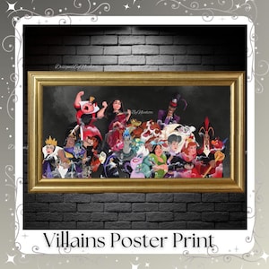Matte Poster, Disney Villains Watercolor Art Print, Evil Queen, Hades, Ursula, Maleficent Home Decor, Halloween Wall Art, Gift for Disney