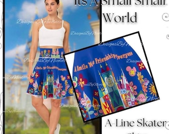 Its a Small World Skirt | Colorful Disney Park Inspired Print | Womens A Line Skater Skirt | Magical Vacation Outfit