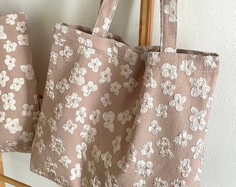 Jacquard Floral Tote Bag | Cute Shoulder Bag | Tote Bag for Women | Back to School | Tote Bag Aesthetic | Flowers | Embroidery | Embroidered