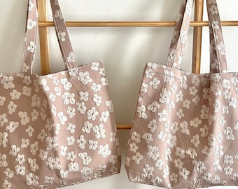 Jacquard Floral Tote Bag / Cute Shoulder Bag / Tote Bag per le donne / Ritorno a scuola / Tote Bag Estetica / Fiori / Ricamo / Ricamato