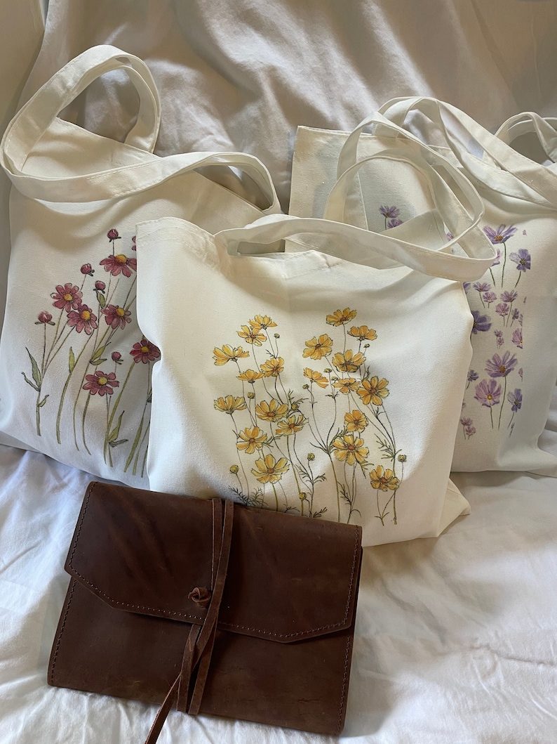 Floral Tote Bag | Shoulder Bags | Watercolor | Print | Flowers | Daisy | Lavender | Rose | Garden | Eco-Friendly | Reusable | Cute | School 