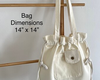   Drawstring Tote Bag トートバッグ 4K3159G Drawstring Tote Bag With Pocket | Cute Tote Bag | Bag for