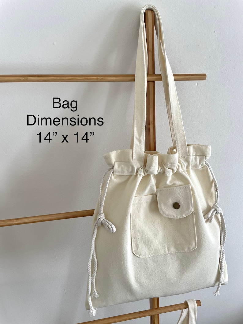 Drawstring Tote Bag With Pocket Cute Tote Bag Bag for Etsy