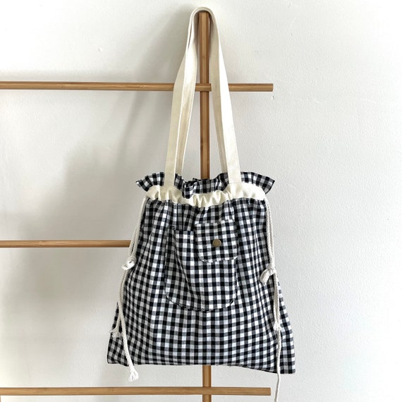 Drawstring Tote Bag With Pocket | Cute Tote Bag | Bag for