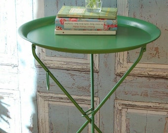 Side table JAMES vintage metal folding table round in shabby chic green