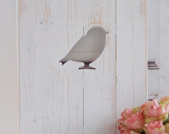 Landhaus Fensterladen Vogel in weiß, Shabby antique chic Handgefertigt