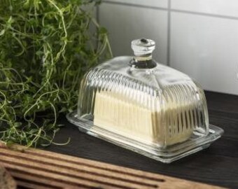 Wunderschöne Butterdose VALERIA aus Glas, Handknauf, Landhaus Stil
