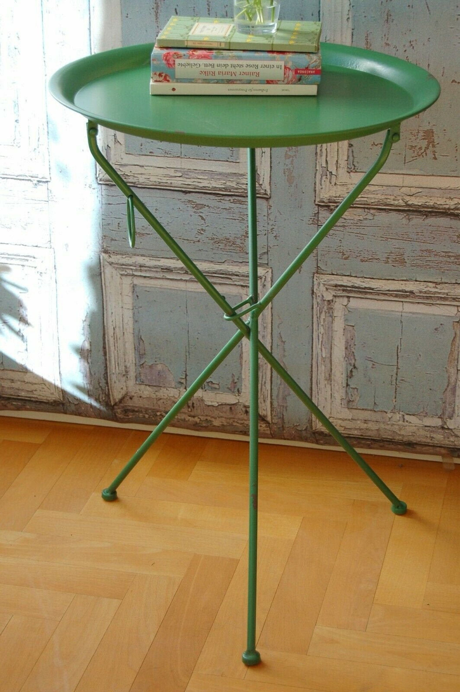 Side Table JAMES Vintage Metal Folding Table Round in Shabby Etsy