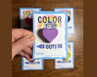 Color Your Heart Out Crayon Valentine's Day Class Pack- Party Favor Cards for Kids