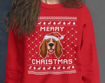 Bloodhound Christmas Sweater, Bloodhound Ugly Xmas Sweatshirt, Christmas Gift, Merry Bloodhoundmas, Bloodhound Dog Jumper Holiday Gift 2024