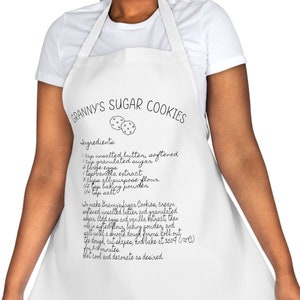 Delantal con receta manuscrita de la abuela, delantal conmemorativo del Día de la Madre, recuerdo de la abuela en la cocina, receta impresa en el delantal