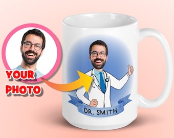 Custom Doctor Photo Mug, Personalized Future Doctor Caricature Mug, Medical School Graduation Cartoon Mug, Gift for Physician Med Student