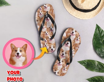 Custom Dog Face Image Flip Flops, Dog Owner Summer Gift, Dog Lover Personalized, Custom Pet Photo, Dog Flip-flops Thongs