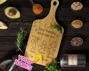 Custom Daddy Cutting Board, Personalized Chopping Board for Father's Day, This Dad Belongs to Stickman Kids, Gift for Papa from Children