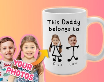 Custom Father's Day Mug, This Daddy Belongs to Coffee Mug, Personalized Dad Birthday Gift from Daughter or Son, Customized Papa Photo Mug