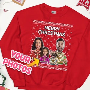 Custom Family Ugly Christmas Sweater, Personalized Family Matching Sweatshirt with Faces, Put Face on Sweater, Family & Pet Picture Sweaters