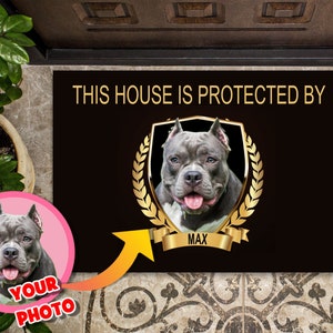 Custom American Bully Doormat, Personalized Dog Photo Mat, This House is protected by American Bully, Am. Bully Housewarming Gift, Dog Owner
