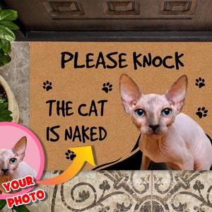 Funny Sphynx Cat Custom Doormat, Hairless Cat Personalized Welcome Mat, Sphynx Cat Photo Entrance Mat, Gift for Sphynx Cat Owner, Sphynx Mom