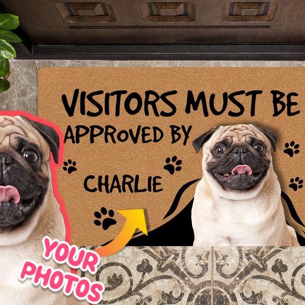 Custom Dog Doormat, Dog Face Picture Door Mat, Personalized Doormat with Dog's Photo on it, Dog Housewarming Gift, Visitors must be approved