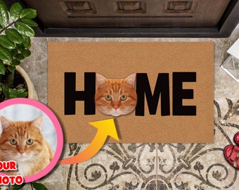 Customized Cat Photo Doormat, Personalized Doormat for Cat Owners, Custom Gift for Housewarming, Doormat with Cat's Picture, Custom Cat Mat