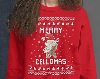 Cello Ugly Christmas Sweater, Cellist Xmas Sweatshirt, Cello Player Christmas Gift, Merry Cellomas, Holiday Gift for Cello Teacher