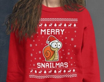 Snail Ugly Christmas Sweater, Snail Xmas Sweatshirt, Snail Christmas Gift, Merry Snailmas, Snail Jumper Holiday Gift, Snails Lover Gift