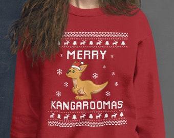 Kangaroo Christmas Sweater, Kangaroo Ugly Xmas Sweatshirt, Kangaroo Christmas Gift, Merry Kangaroomas, Kangaroo Jumper Holiday Gift