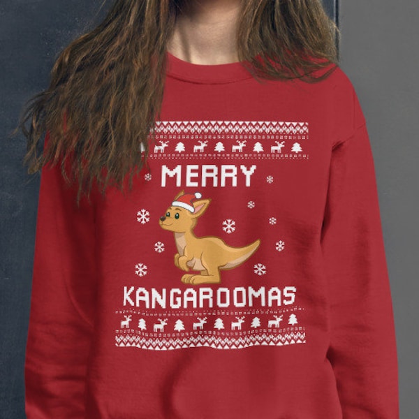 Kangaroo Christmas Sweater, Kangaroo Ugly Xmas Sweatshirt, Kangaroo Christmas Gift, Merry Kangaroomas, Kangaroo Jumper Holiday Gift