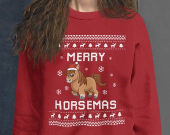 Horse Christmas Sweater, Horse Ugly Xmas Sweatshirt, Horse Christmas Gift, Merry Horsemas, Miniature Horse Jumper Holiday Gift, Pony Winter