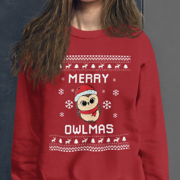 Owl Christmas Sweater, Owl Ugly Xmas Sweatshirt, Owl Christmas Gift, Merry Owlmas, Owl Jumper Holiday Gift, Winter 2024