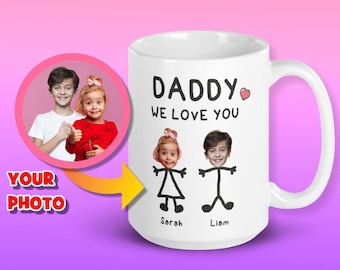 Custom Mug with his kids' Photos and Names on it, Daddy We Love you Mug, Gift from Kids, Personalized Gift for Father's Day, Dad Picture Mug