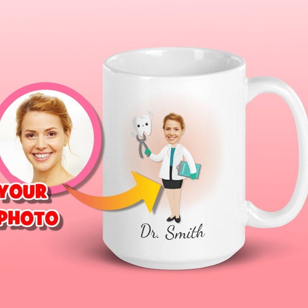 Custom Dentist Caricature Coffee Mug, Funny Gift for Female Dentist, Personalized Dentistry, Dental School Gift, Best Dentist Graduation Mug