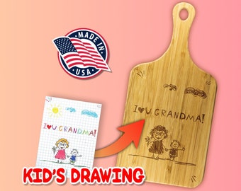 Custom Kid Drawing Cutting Board, Personalized Grandma Gift,, Grandma Birthday Gift from Grandkids, Child Doodle Chopping Board Mother's Day