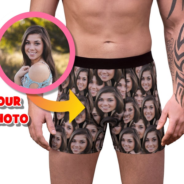 Personalized Men’s Boxer Briefs with Face Photo All over them, Custom Underwear with your Picture printed all over Boxers