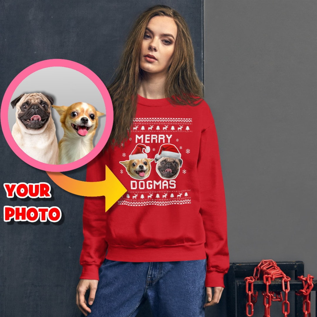 Custom Dog's Picture Ugly Christmas Sweater, Holidays Sweatshirt With ...