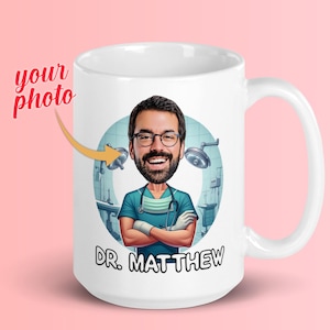 Personalized Surgeon Caricature Mug, Custom Surgery Photo Cartoon Portrait, Funny Surgeon Dad Mug, Father’s Day Gift for Surgeon Dads