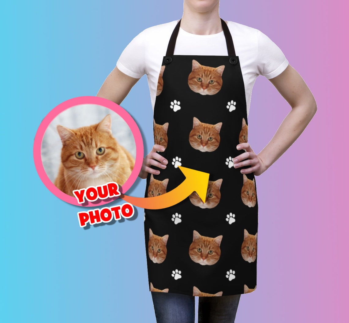 Personalized Cat Picture Apron Funny Cat Lover Apron Custom Etsy