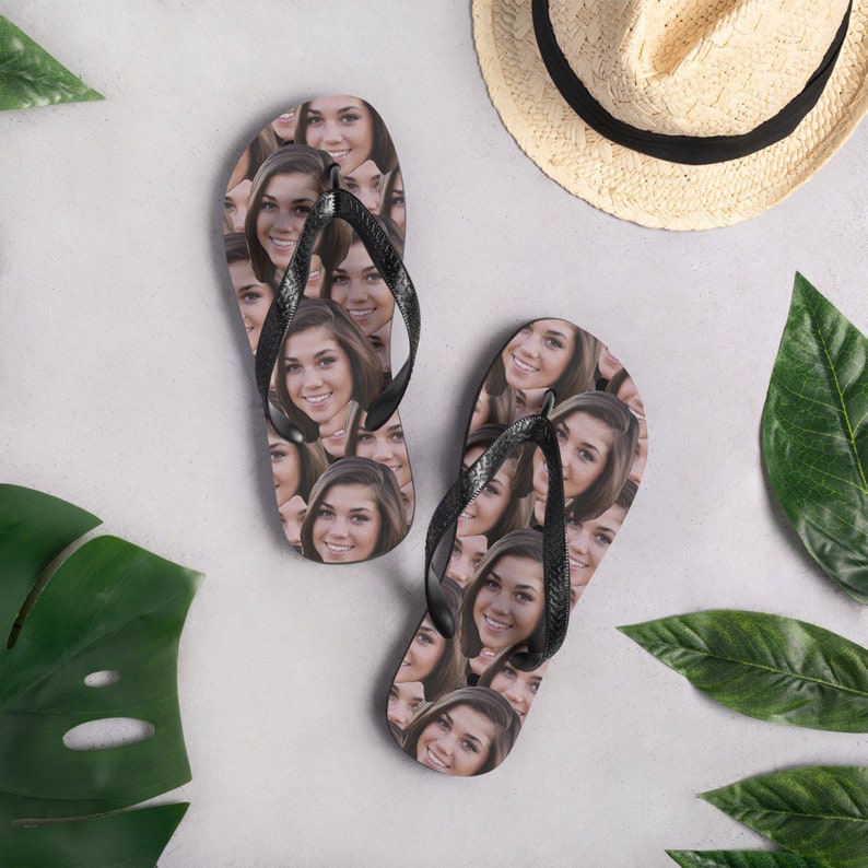 Custom Face Photo Flip-Flops, Personalized Picture Flip Flops, Groom Gift, Best Friend Gift, Custom Birthday, Bride Party image 3